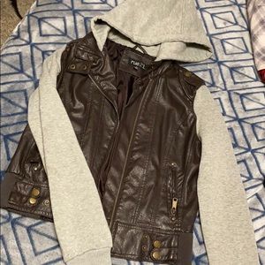 Leather jacket with sweater shirt combo